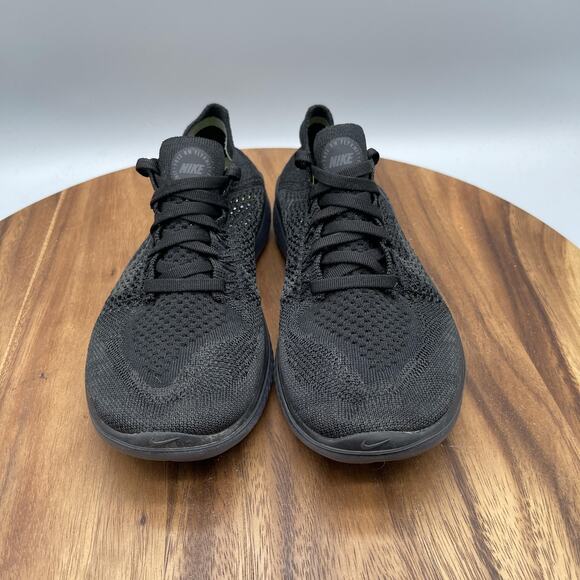 Nike Free RN Flyknit Shoes Womens Size 6.5 Triple Black Running Comfort Walking - Picture 2 of 8